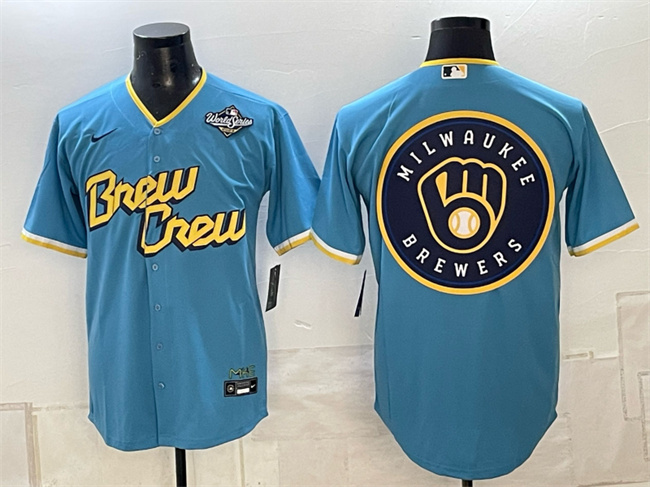 Men's Powder Blue Milwaukee Brewers Team Big Logo 2026 World Series City Connect Stitched Baseball Jersey